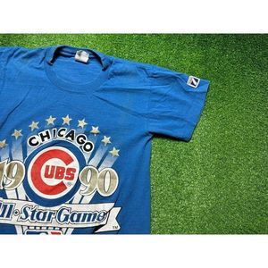 Vintage 90s Logo7 Chicago Cubs MLB Kids Boys Graphic Tee Size Small Blue